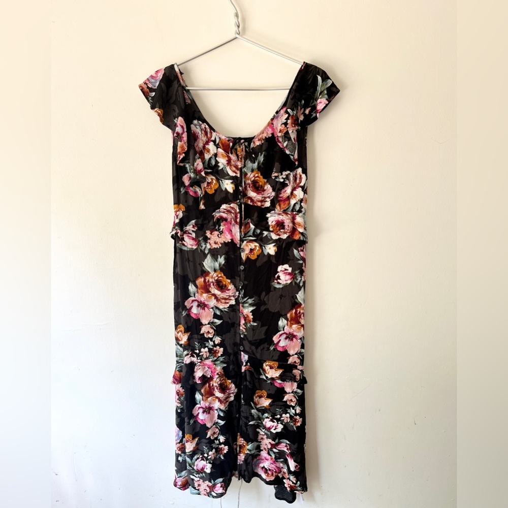 Band of Gypsies Floral Ruffle Button Front Tie Waist Sleeveless Midi/Maxi Dress